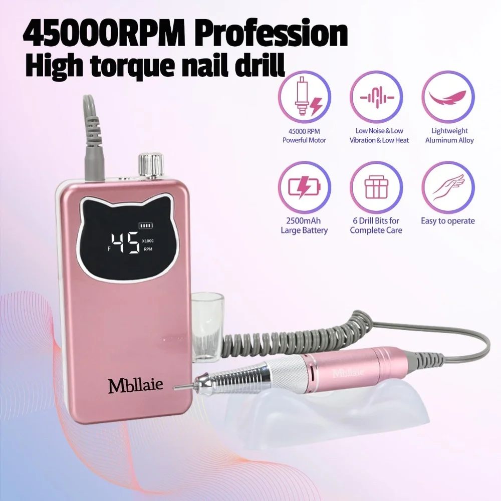 Pink Professional Nail Drill File 45000RPM